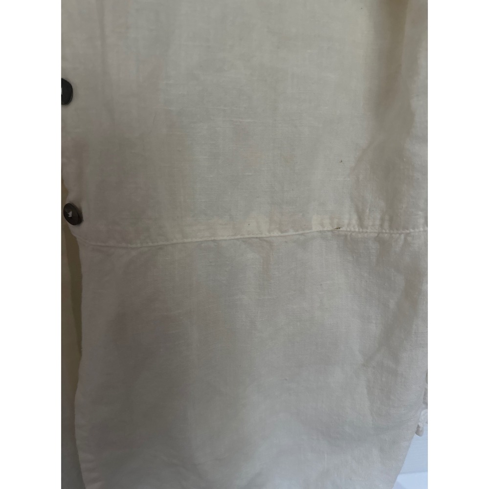 Orvis Cream Linen Cotton Blend Mandarin Collar Button Up Shirt Made in USA Med - Picture 4 of 6